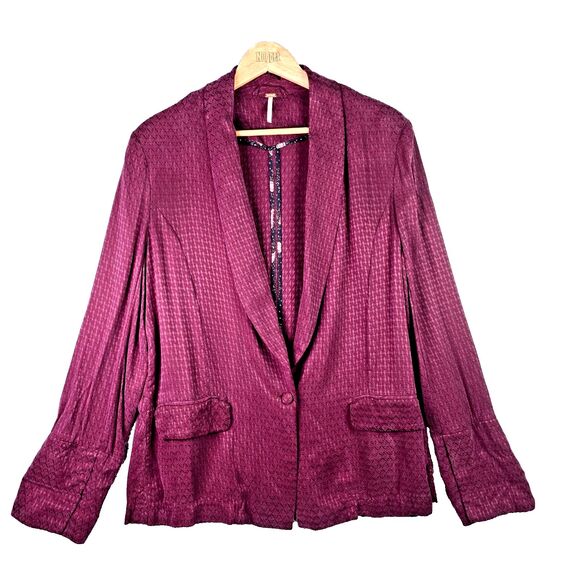 Free People Unstructured Jacket Small Plum Purple Boho Knit Soft Stretch Relaxed - Picture 1 of 14